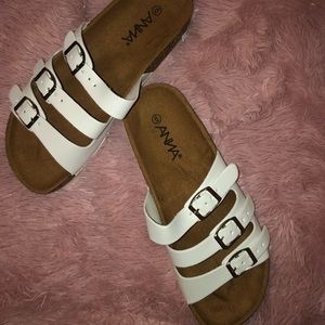white buckler sandals